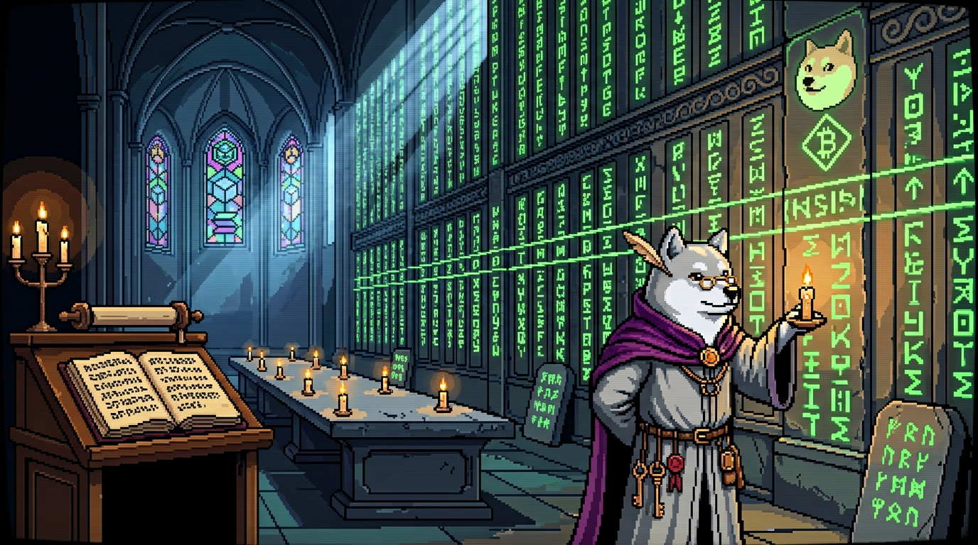 The Archivist reads the on-chain registry wall