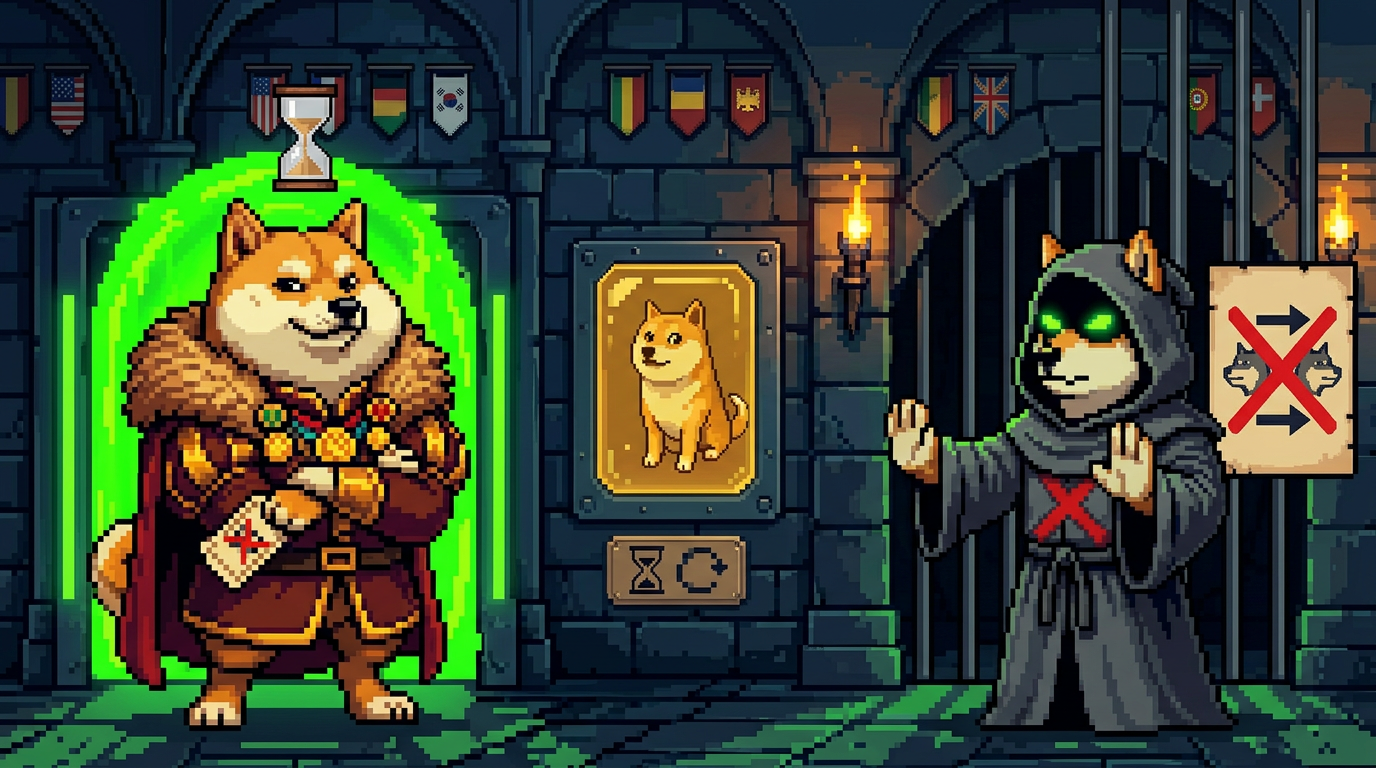 A whale doge is blocked at the unlock gate by an Auror